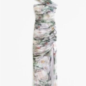 Abercrombie & Fitch One-Shoulder Floral Ruched Maxi Dress - Green & White